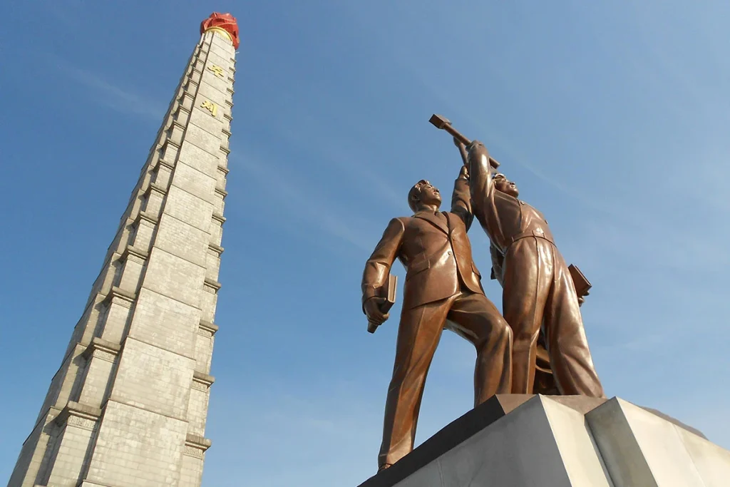 Juche Tower and Statue in Pyongyang in North Korea