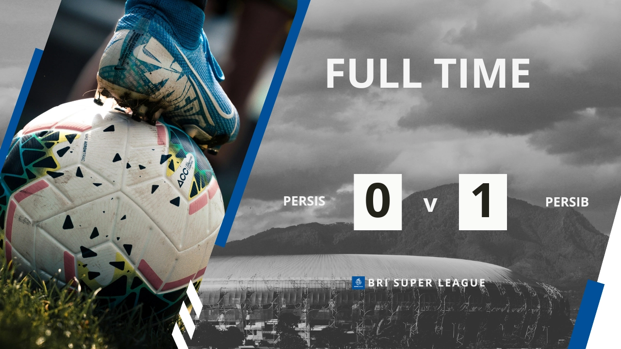 Skor akhir pertandingan Persis Solo 0-1 PERSIB Bandung di BRI Super League dengan latar belakang Stadion Manahan.